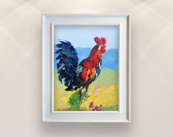 Rooster Painting on Canvas, Original Art, Chicken Painting,  Animal Wall Art, Rooster Wall Art, Farmhouse Kitchen Decor, Rooster Wall Decor