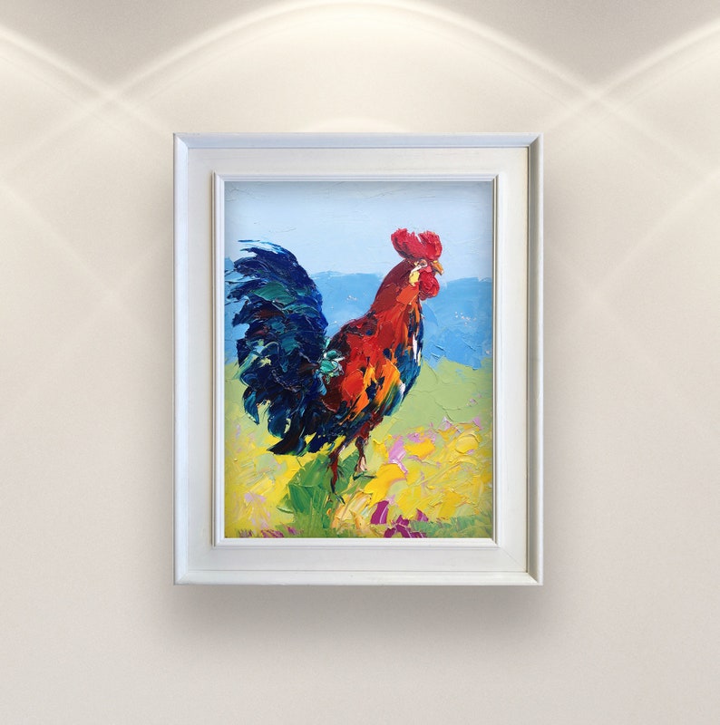 Rooster Painting on Canvas, Original Art, Chicken Painting, Animal Wall Art, Rooster Wall Art, Farmhouse Kitchen Decor, Rooster Wall Decor image 1