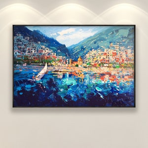 Positano Painting on Canvas, Original Painting, Amalfi Coast, Italy Wall Art, Seascape Wall Art, Impressionist Painting, Living Room Art