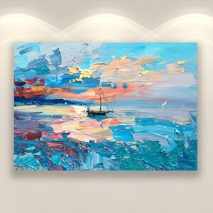 Sunset Print with Sailboat, Wall Art Prints, Modern Ocean Wall Art for Living Room  and Home Decor, Unique Gift for Him