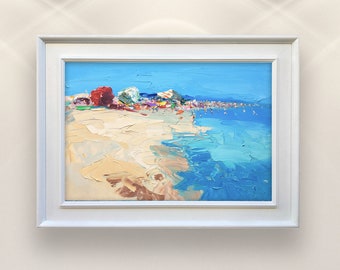 Beach Painting on Canvas, Original Painting, Sea Painting, Beach Scene People, Ocean Painting, Impressionist Art, Living Room Painting, Gift
