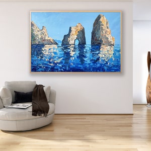 Capri Painting on Canvas, Original Art, Amalfi Coast, Italy Painting, Ocean Art, Seascape Painting, Textured Wall Art, Living Room Wall Art image 3