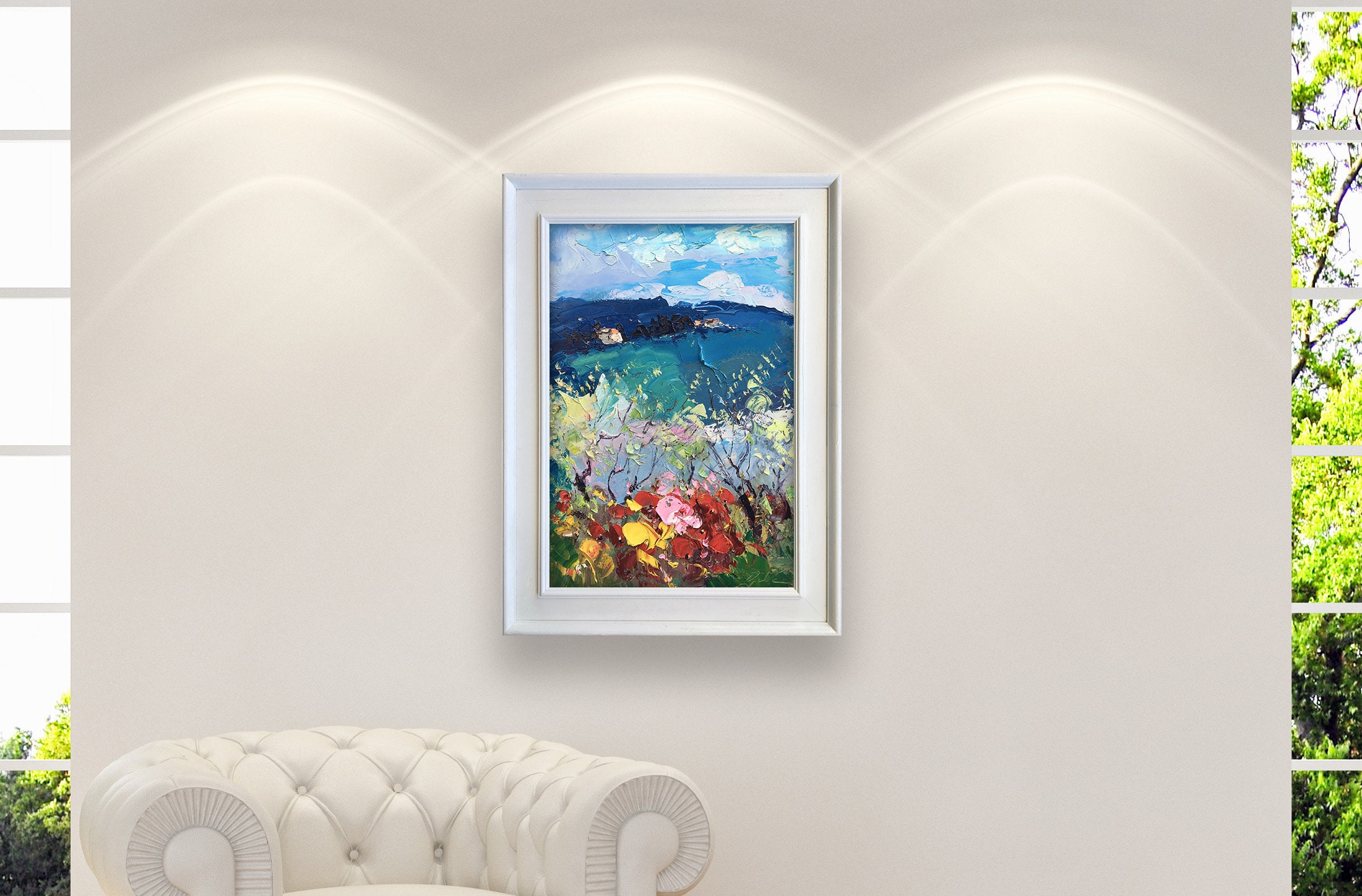 Tuscany Oil Painting on Canvas, Original Painting, Trees Art, Italy Country Painting, Art Impressionist, Wall Art for Bedroom, Vertical Art