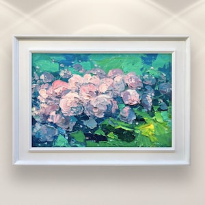 Hydrangea Oil Painting on Canvas, Original Modern Textured Pink Floral Wall Art for Bedroom Wall Art, Unique Gift for Women