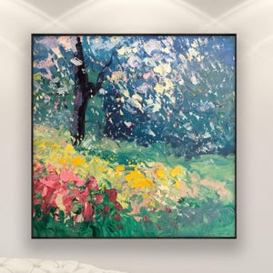 Landscape painting, original oil painting on canvas hanging on a modern wall