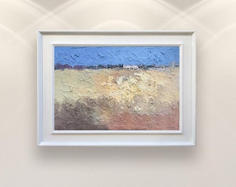 Pintura al óleo de paisaje abstracto sobre lienzo, arte mural original en tonos tierra texturizados, arte moderno