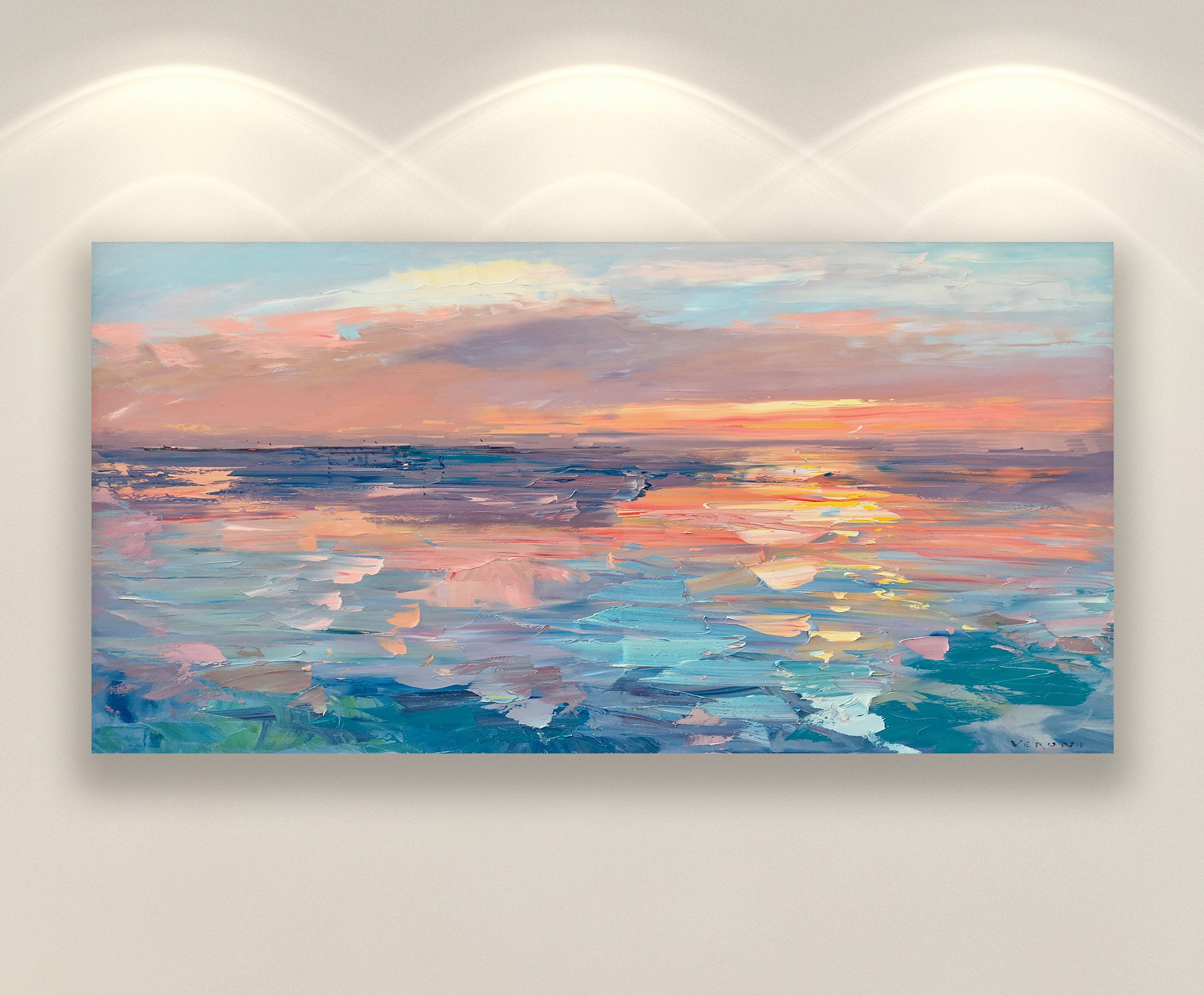 Padsin Art Sunset Square Canvas Wall Art Painting Ocean Waves Print on Canvas Painting Modern Seascape Ready to Hang for Home Living Room Bedroom Decoration