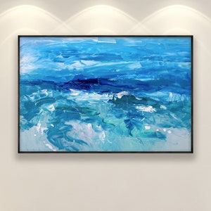 Ocean Painting on Canvas, Original Art, Abstract Art, Modern Wall Art, Blue Painting, Seascape Art, Living Room Wall Decor, Large Wall Art
