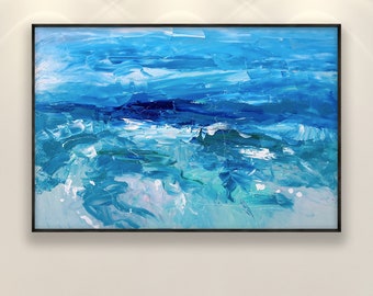 Ocean Painting on Canvas, Original Art, Abstract Art, Modern Wall Art, Blue Painting, Seascape Art, Living Room Wall Decor, Large Wall Art