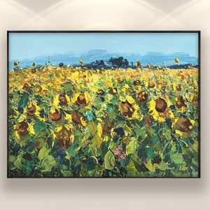 Sunflowers Painting on Canvas, Original Art, Landscape Painting, Italy Painting, Modern Art,  Living Room Art, Large Wall Art, Home Decor