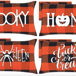 Halloween - Spooky - Trick or Treat - Home - Black and Orange Buffalo Plaid - 12 x 20 Pillow Cover Only