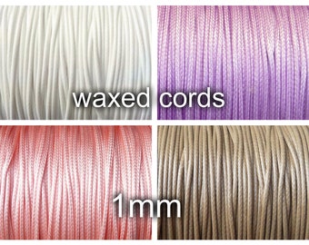 1.00mm waxed polyester cord - 10 meters - diameter 1mm, lt pink, beige, white, lt lavender