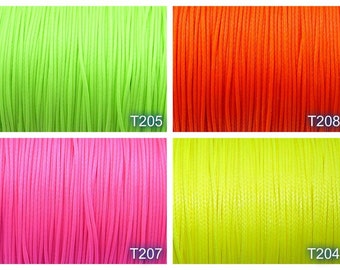 Cordon en polyester ciré de 0,7 mm, 10 mètres, diamètre 0,7 mm, COULEURS NÉON, vert-jaune, orange, rose, jaune