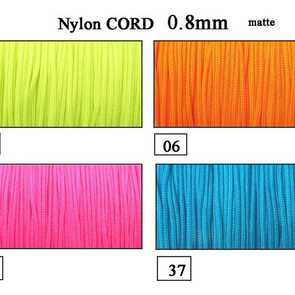 0.8mm Nylon Cord, exclusive cord, 10 meters, Shamballa, Macrame, Kumihimo,  neon yellow, neon orange, neon pink, turquise