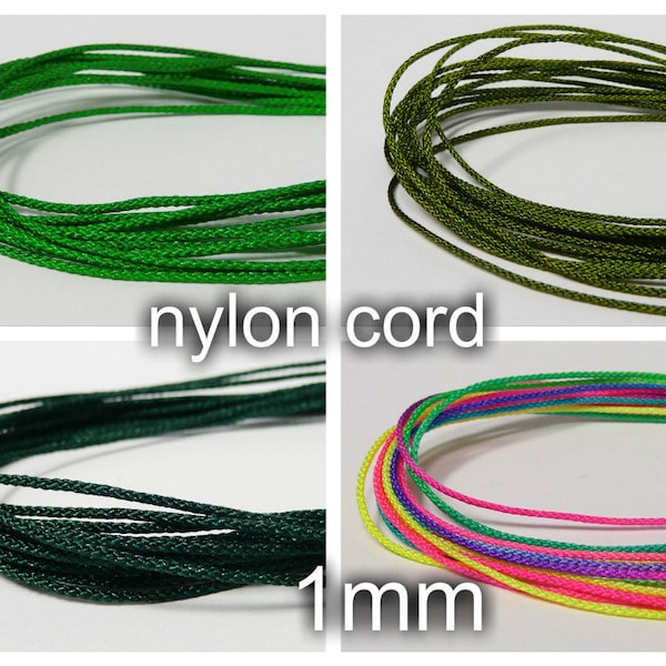 10 mètres - Cordon en nylon de 1mm, MULTICOLOR, irlandais, vert dk, olive - cordon tressé, Shamballa, très bonne qualité,