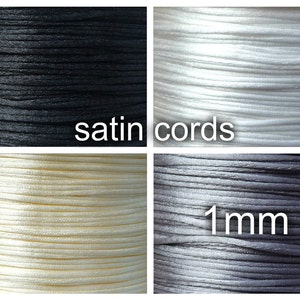 1mm Nylon thread, 10 meters, Satin cord, diameter 1mm, BLACK, WHITE, cream, gray