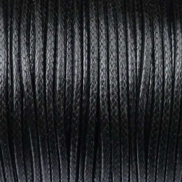 2 mm - 2,5 mm - 3 mm - NOIR - cordons en polyester ciré - 5 mètres, 10 mètres - cordons noirs