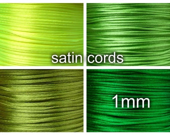 Fil nylon 1mm, 10 mètres, Cordon satin, diamètre 1mm, jaune fluo, vert, olive, irlandais