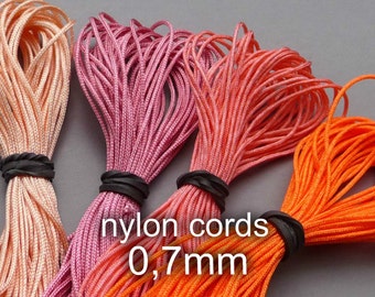 0.7-0.8mm Nylon Cord, 10meters, Shamballa, Micro Macrame, Kumihimo, biscuit, pink/coral, coral, neon orange, very good quality