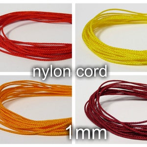 10 meters - 1mm Nylon Cord, RED, yellow, orange, burgund - braided cord, Shamballa, very good quality