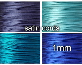 1mm Nylon thread, 10 meters, Satin cord, diameter 1mm, aqua, turquise, sapphire, navy