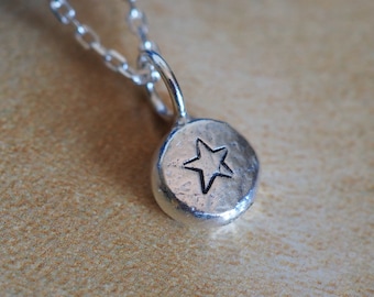 Minimalist Silver necklace, silver star necklace, small necklace, layering necklace, handmade silver jewelry, unisex star pendant, handmade.