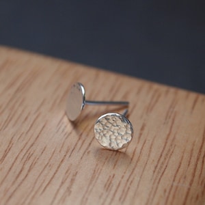 Sterling silver earrings, tiny hammered silver studs for everyday wear, approx. 7mm diameter, unisex earrings handmade in the UK