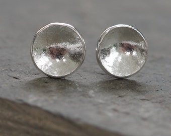 Small unisex silver stud earrings, domed round ear studs, unisex earrings, mens earring stud, handmade in the UK, everyday ear studs, silver