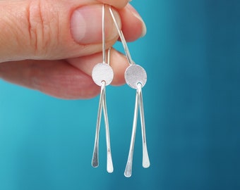 Silver dangle earrings, long dangly silver earrings, unique design, swinging earrings, Argentium silver, hypoallergenic, tarnish resistant