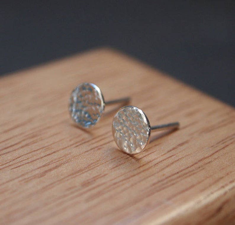 Silver Stud Earrings,Silver Earrings, stud earrings, earrings, hammered silver, silver studs, 7mm, handmade earrings, silver jewellery, UK image 1