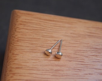 Single stud earring or pair, sterling silver stud earrings, tiny hammered silver studs, 3mm diameter unisex earrings handmade in UK