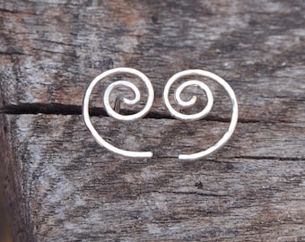 Silver stud earrings, silver spiral studs, unisex silver stud earrings handmade in UK