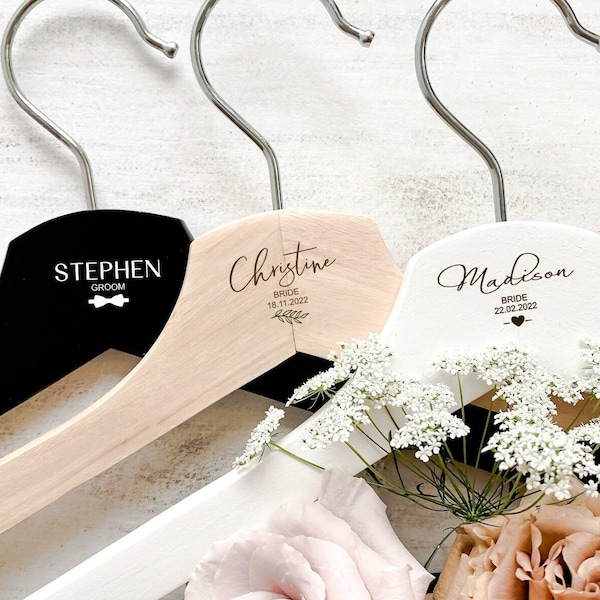 Custom Engraved Personalised Wooden Coat Hanger, Wedding Gift, Bridesmaid Gift, Groomsman Gift, Wooden Dress Hanger, Bridal Party Gift