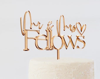 Mr and Mrs Custom Gold Cake Topper | Mr & Mrs Cake Topper | Personalised Surname Cake Topper