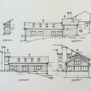 Architectonische tekeningen - aangepaste inkttekeningen van blauwdrukken - housewarmingcadeau - cadeau aannemer