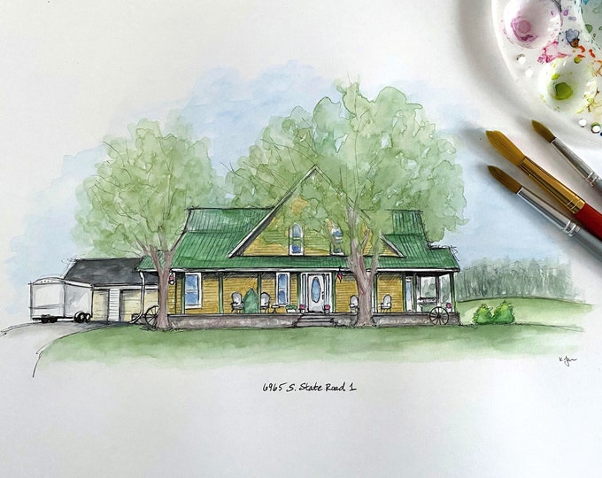 Custom House Portrait - Custom Hand Drawn Home Portrait From Photo ...