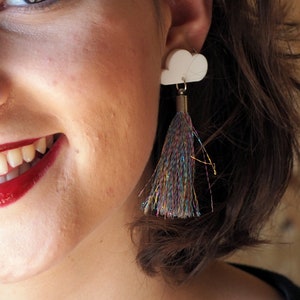 Cloud & Rainbow Tassel Earrings Shimmery / Statement Jewellery image 1