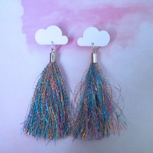 Cloud & Rainbow Tassel Earrings Shimmery / Statement Jewellery image 2