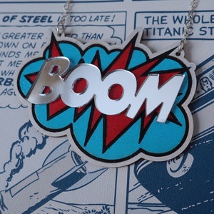 BOOM Necklace Red & Blue Comic Style Pop Art image 1