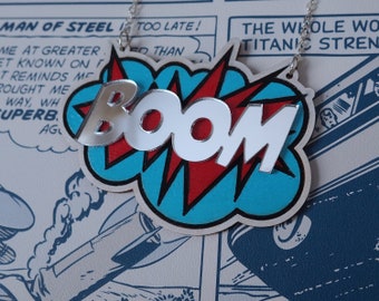 BOOM Necklace - Red & Blue Comic Style Pop Art