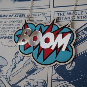 BOOM Necklace Red & Blue Comic Style Pop Art image 3