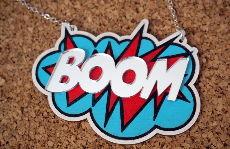 BOOM Necklace Red & Blue Comic Style Pop Art image 2