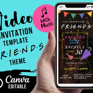 Friends Theme Birthday Video Invitation: Canva DIY Template (Digital Download)