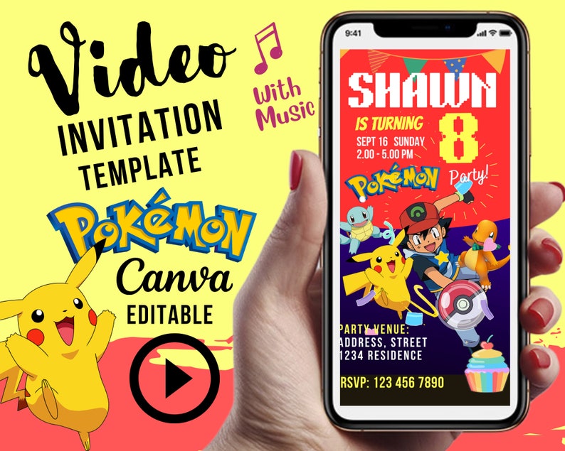 Pokemon Birthday Party Video Invitation Mobile Video Invitation Canva Editable DIY Etsy