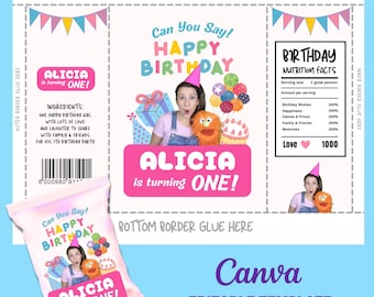 Ms Rachel Chip Bag Template | Canva Editable DIY | Birthday Nutrition Facts, Printable