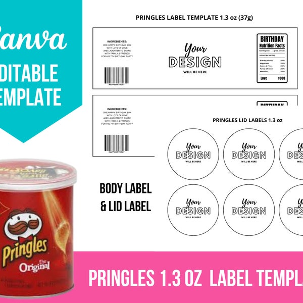 Pringles 1.3 oz Labels Template | Canva Editable | Digital Item