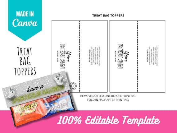 Party Treat Bag Toppers Template: Canva Editable (Digital Item)