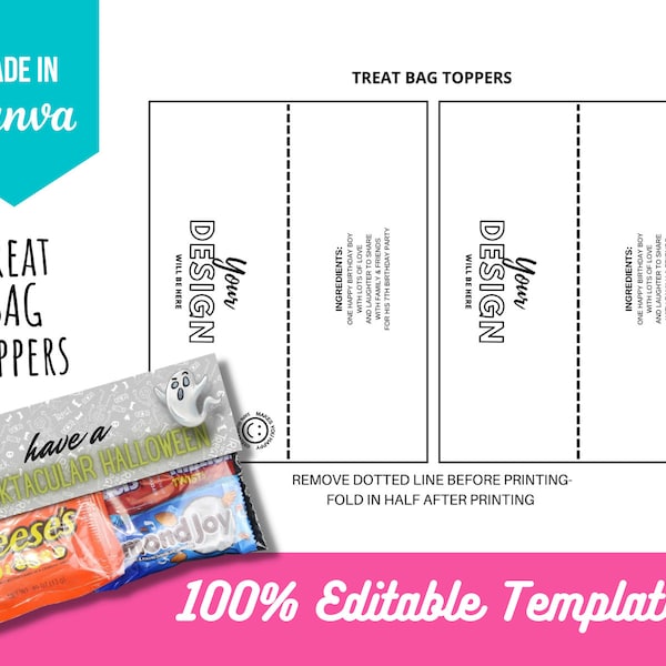 Canva template Treat Bag Toppers Template for Party Gift Bag | Canva Editable Template | Digital Item printable template