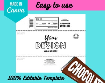Sjabloon chocoladeverpakking: doe-het-zelfcanva bewerkbaar (digitale download)