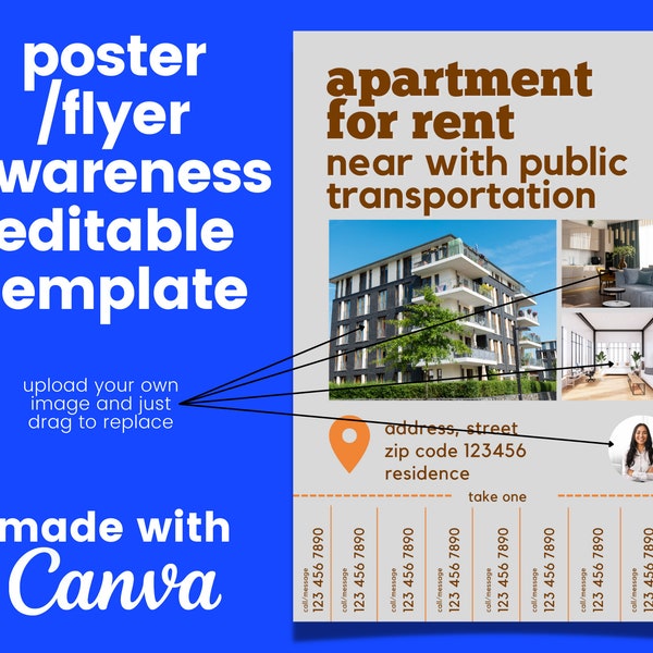 Canva Template, Apartment Room to Let pr Rent Tear Flyer Awareness  Canva Fully Editable | DIY | Design Template Printable